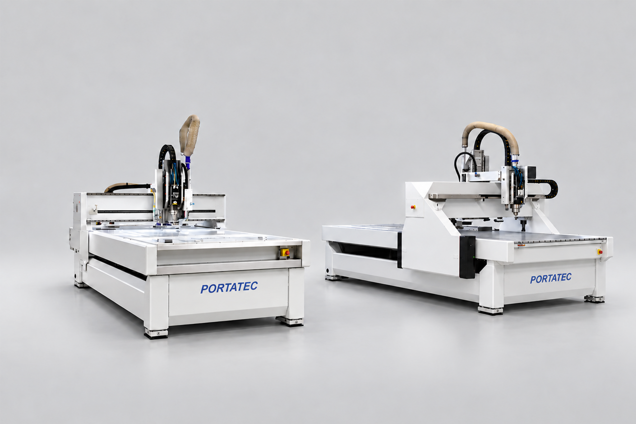 Two PORTATEC high-speed milling centers displayed on a light gray background.